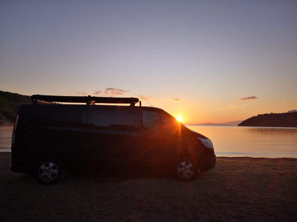 IMG_20201115_071753 Ford Transit Campervan Sunset Vagionia Beach Greece