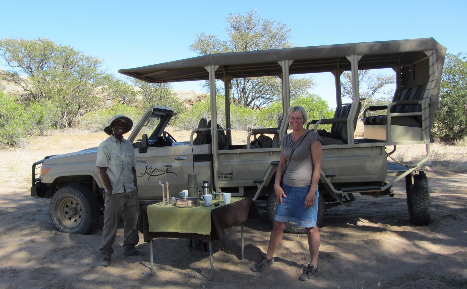 Jo Knight & Taffy - elephant safari Camp Kipwe Namibia